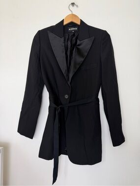 Ann Demeulemeester Wool Black Satin-Lapel Belted Blazer